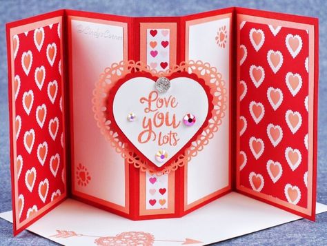 Pop Out Gatefold Fun Fold Card for Birthday and Valentine ~ Video Tutorial – Cindy's Corner Fun Fold Valentines Day Cards, Pop Out Gatefold Card, Valentine Card Ideas Handmade Paper Crafts, Stampinup Valentine Cards, Masculine Valentine Cards Handmade, Home Made Valentine Cards, Creative Valentine Cards, Beautiful Valentine Cards, Stampin Up Valentine Cards