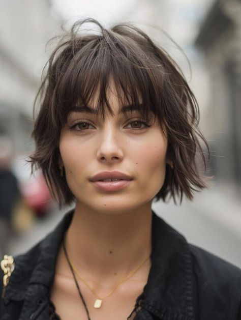 Explore Short Hair with Curtain Bangs for a Chic Look Short Dark Bob With Bangs, Short French Bob With Bangs Fine Hair, Curtain Bangs Bob Short, French Bob Without Bangs, Textured Bob With Curtain Bangs, Short French Bob With Bangs, Short Bangs Short Hair, Shaggy Short Bob, Short Hair And Curtain Bangs