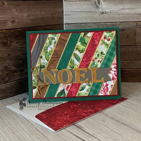 Christmas Designer Paper Quilt Card - Create with Nancy Quilt Cards, Paper Quilt, Scrappy Quilt, Designer Paper, Treat Holder, Stampin Up Christmas, Christmas Quilt, Holly Leaf, Paper Pumpkin