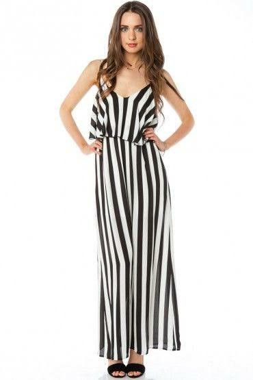 Vertical lines give the impression of height and slimness when repeated at equal intervals by leading the eyes from top to bottom. Vertical Dress Design, Vertical Striped Dress, Pattern Dress Women, Buy List, Dress Design Sketches, Vertical Lines, Striped Maxi, Dress Store, Fashion Design Sketches