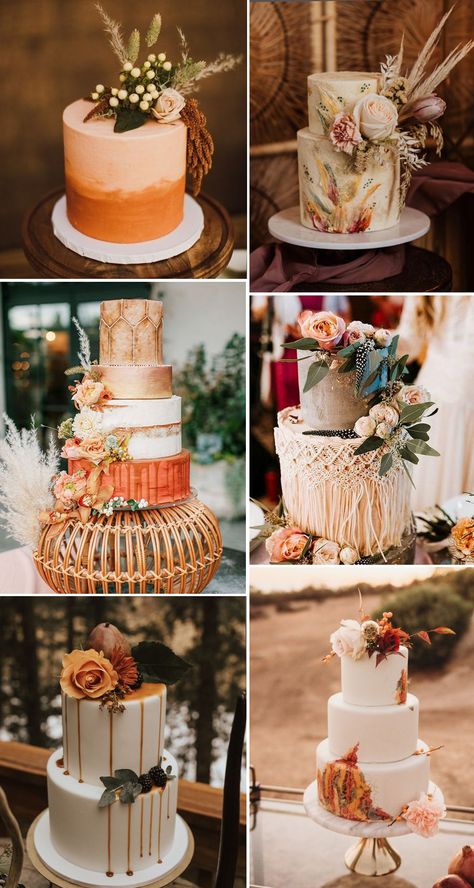 Bohemian Cake Design, Fall Wedding Cake 1 Tier, Fall Wedding Shower Cake Ideas, Boho Cakes Birthdays, Boho Wedding Shower Cake, Boho Cakes Ideas, Rustic Birthday Cake For Women, Fall Birthday Ideas For Women, Fall Wedding Cake Designs