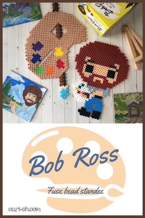 Painting Perler Beads, Bob Ross Perler Beads, Bob Ross Cross Stitch Pattern, Perler Bead Patterns Bobs Burgers, Bob Ross Stickers, Perler Bead Famous Paintings, Sprite Art, Melt Beads, The Joy Of Painting