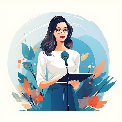 Photo illustration of presenter or publi... | Premium Photo #Freepik #photo Public Speaking Vision Board, Public Speaking Illustration, Career Illustration, Conference Pictures, Speaker Illustration, Girly Artwork, 2025 Manifestation, 2025 Board, Vision Board Words