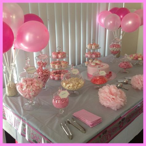 Tegan's pink lolly buffet done by me :) Pink Lolly Buffet, Lolly Bar Ideas, Lolly Bar, Pinkalicious Party, Lolly Buffet, Pink Food, Barbie Birthday Party, Pink Foods, Baby Shower Princess