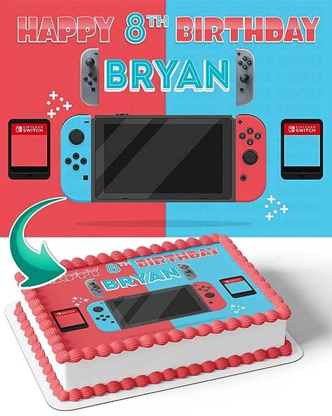 Nintendo Birthday Party, Nintendo Cake, Edible Picture Cake, Birthday Cake Banner, Personalized Birthday Cake, Video Game Cakes, Edible Image Cake Topper, Happy 8th Birthday, Cake Image