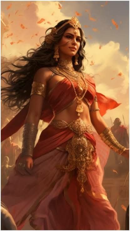 Fantasy Indian Clothing, Indian Warrior Princess, Song Concepts, Rani Aesthetic, Indian Queen, Medieval Era, Indian Mythology, Indian Princess, Shakti Goddess