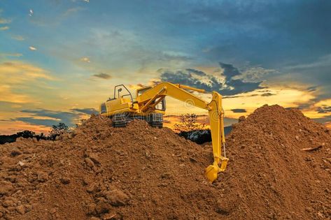 Sunset Sky Background, Excavator Buckets, Sky Background, The Soil, Sunset Sky, Construction Site, Soil, Vector Free, Stock Images