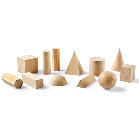 "Bring on the learning fun with this Learning Resources Wooden Geometric Solids, Set of 12. Bring on the learning fun with this Learning Resources Wooden Geometric Solids, Set of 12.  Foster an early love of learning about geometry through hands-on exploration of these classic wooden shapes Set of 13 shapes includes cone, sphere, cube, cylinders, pyramid, prisms, hemisphere, and rectangular solids Invite students to identify, analyze, and compare 3-D geometric shapes Smooth, solid wooden shapes Shape Chart, Kindergarten Reading Activities, Teaching Shapes, Geometric Solids, Kindergarten Learning, Math Geometry, Wooden Shapes, Wishes For Baby, Educational Baby Toys