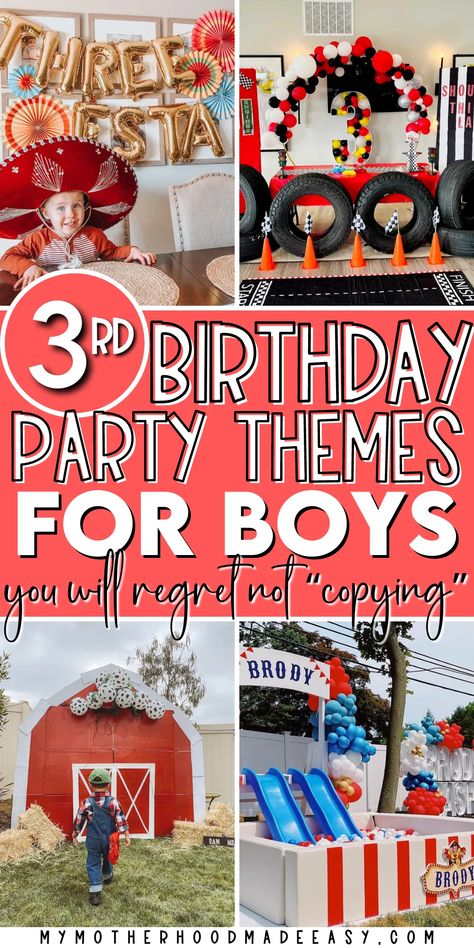 3 Bday Party Ideas, Birthday Party For 3 Year Boy, Three Years Old Birthday Theme, Golden 3rd Birthday Boy, Birthday Themes For 3 Year Boy, 3th Birthday Theme, Three Year Old Birthday Ideas, Three Year Old Themed Birthday Party, Three Party Theme