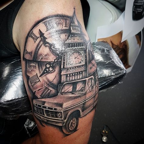 Ford truck tattoo.... Ford Truck Tattoo Ideas, Ford Tattoo Ideas, Ford Truck Tattoo, Truck Tattoo Ideas, Ford Tattoo, Hot Rod Tattoo, Truck Tattoo, Pretty Tattoos For Women, Perfume Tray