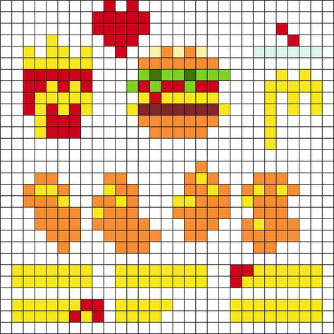 Mcdonalds Perler Beads, Perler Bead Food, Mini Burgers, Pattern Maker, Pixel Drawing, Kandi Patterns, Photo Pattern, Bead Sprite, Pixel Art Pattern