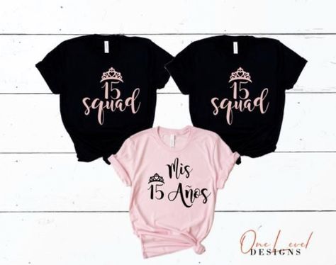 Quinceanera Shirts, Quince Shirts, Quinceanera Surprise Dance, Surprise Dance Outfits, Birthday Squad Shirts, Surprise Dance, Quinceanera Planning, Quinceanera Themes, Custom Tank Tops