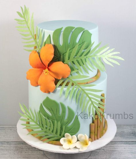 Hawaiian Party Cake, Party Pasta, Tropical Cakes, Tropical Birthday Cake, Hawaii Cake, Moana Theme Birthday, Tropical Cake, Festa Moana Baby, Flamingo Cake