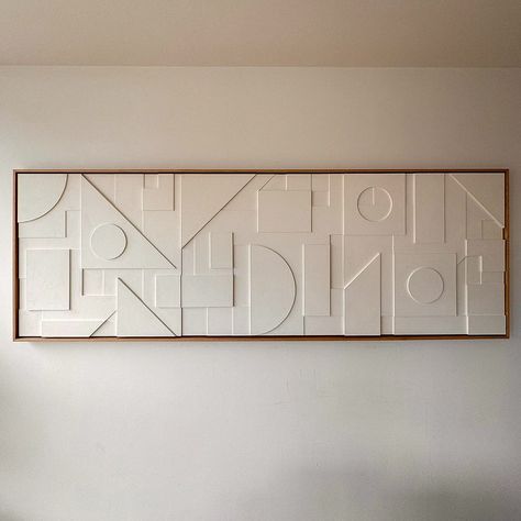 A commissioned artwork sitting in situ in Austria 🇦🇹 . I always love seeing the artworks in their new homes. This piece was a whopper measuring 240 x 80cm. I wasn’t able to ship in one piece so I designed this piece to bolt together. This is three 80x80cm panels bolted together and the frame was a self assembled oak frame created by Joe @yorkshireframer which needed 4 plastic grommets hammered in on each corner then screwed to the artwork via pre screwed holes. . Mixed media on wooden panel... Modern Organic Art, Minimal Painting, Sculpture Art Clay, Geometric Sculpture, Organic Art, Wooden Panel, Cement Crafts, Commissioned Artwork, Relief Sculpture