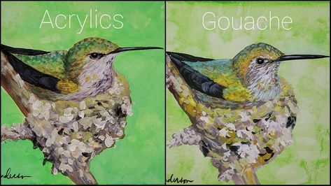 Acrylic Vs Gouache, Nest Painting, Angela Anderson, Types Of Paint, Hummingbird Nests, Hummingbird Nest, Different Types Of Painting, Two Paintings, Acrylic Gouache