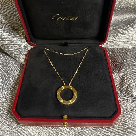 Pendant in 18K yellow gold with diamonds from the Cartier Love collection. Cartier Love Collection, Word Love, Cartier Jewelry, Cartier Love, Yellow Gold Chain, Round Brilliant Cut Diamond, Cartier, Gold Chain, Screw