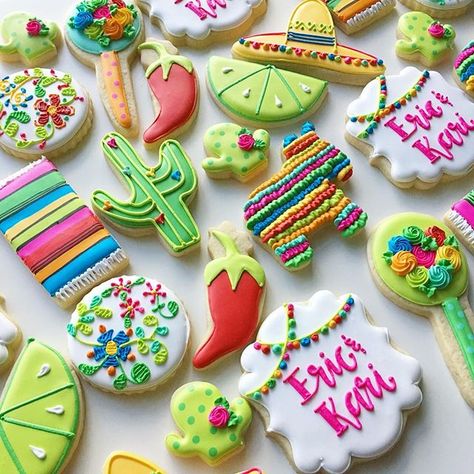 Fiesta Cookies! #fiestacookies #cactuscookies #cookiedecorating #floralcookies #jalapenocookies #pinatacookies #fiestaparty #embroiderycookies Fiesta Cookies, Fiesta Party Decor, Pinata Cookies, Mexican Cookies, Mexican Birthday Parties, Mexican Fiesta Party, Fiesta Birthday Party, Tumblr Food, Mexican Birthday