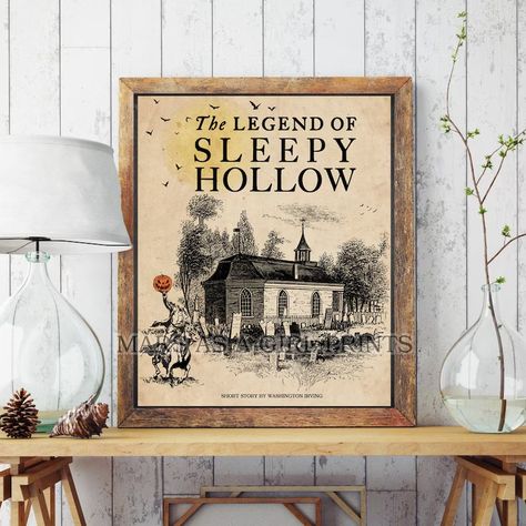 Washington Irving Halloween Sleepy Hollow Headless Horseman - Etsy Sleepy Hallow Decor, Headless Horseman Decor, Headless Horseman Art, Sleepy Hollow Headless Horseman, Sleepy Hollow Halloween, The Legend Of Sleepy Hollow, Legend Of Sleepy Hollow, Washington Irving, Halloween Frames