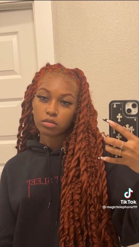 Twist Braids Hairstyles Ginger, Ginger Passion Twists Black Women, Ginger Faux Locs Black Women, Braided Hairstyles Ginger, Ginger Passion Twist, Hairstyles Ginger Hair, Ginger Hairstyles, Hairstyles Ginger, Long Loc Styles