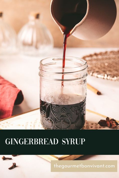 Crafted with brown sugar, fresh ginger, aromatic spices, and molasses, gingerbread syrup is a blend of sweet, spicy, and rich flavors. Homemade Molasses Syrup, Spiced Brown Sugar Syrup, Gingerbread Simple Syrup, Molasses Syrup, Gingerbread Coffee Syrup, Gingerbread Latte Syrup, Molasses Gingerbread, Homemade Coffee Syrup, Gingerbread Syrup