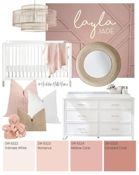 #babyboyroom #nurserydecor #babygirlroom Babygirl Nursery Decor, Boho Pink Nursery Paint Colors, Mauve Accent Wall Nursery, Muted Pink Nursery, Girly Nursery Ideas, Victorian Nursery, Nursery Accent Wall, Baby Nursery Inspiration, Baby Room Themes