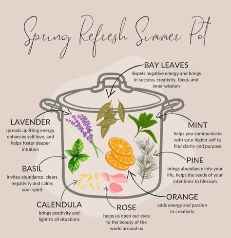 Spring Herbs Witchcraft, Simmer Pot Smells, Magick Simmer Pots, Easter Simmer Pot, Spring Time Simmer Pot, Calming Simmer Pot, Spiritual Simmer Pot, Spring Simmer Pots Witchcraft, Spell Simmer Pots