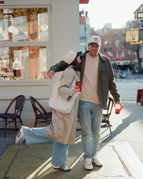 Anne and Tucker on film. A morning well spent grabbing a coffee and pastries at @fellinicoffee #engagementphotos #filmweddingphotographer #nycweddingphotographer Coffee Shop Date Aesthetic Couple, Coffee Shop Prenup Shoot, Coffee Shop Engagement Shoot Photo Ideas, Coffee Shop Engagement Photoshoot, Coffee Date Engagement Shoot, Coffee Shop Maternity Shoot, Engagement Photos San Francisco, Couple Coffee Date Aesthetic, Mens Clothing Styles Over 40