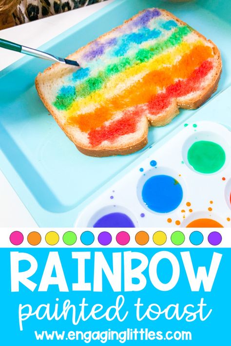 Rainbow Toast Recipe, Week Of The Young Child Activities Tasty Tuesday, Pride Activities For Toddlers, Tasty Tuesday Activities For Preschool, Toast Painting, Rainbow Toast, Rainbow Bread, Rainbow Lessons, Preschool Painting