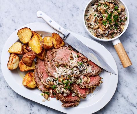 Succulent and tender beef with a tasty herb crust is even better when cooked in the humble air fryer. Serve with creamy mushroom sauce & roast potato Easy Air Fryer Recipes, Honey Bbq Sauce, Delicious Family Meals, Baked Eggplant, Creamy Mushroom Sauce, Honey Bbq, Easy Air Fryer, Cooking With Olive Oil, Pineapple Cake