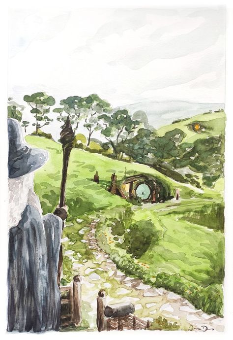 The Shire Painting, Hobbit Holes, Hobbit Art, Middle Earth Art, Tolkien Art, Lotr Art, The Shire, Gandalf, The Lord Of The Rings