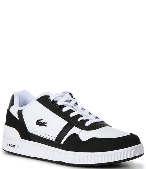 From Lacoste, the Men's T-Clip Leather Sneakers feature:Leather uppersCrocodile on sideLace-up closureGraphic print on heelTextile liningortholite soleRubber outsoleImported Lacoste Shoes Mens, Lacoste Outfit, Lacoste Sneakers, Lacoste Shoes, René Lacoste, Lacoste Men, Dillard's, Mens Shoes Sneakers, Sneakers Black