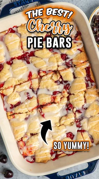 These cherry bars take the delicious buttery crust and cherry pie filling we all love in cherry pie and transform them into hand-held bars perfect for dessert, snacking, or parties. Pie Filling Desserts, Apple Cake Recipe Easy, Cherry Pie Filling Recipes, Breakfast Dessert Recipes, Cherry Pie Bars, Easy Dessert Bars, Amazing Cookie Recipes, Homemade Crust, Cherry Bars