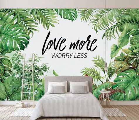 Hawaiian Bedroom, Text Wallpaper, Selfie Wall, Wall Painting Decor, Banana Leaves, Wallpaper Removable, Mural Wall Art, Kids Bedroom Decor, Cafe Interior