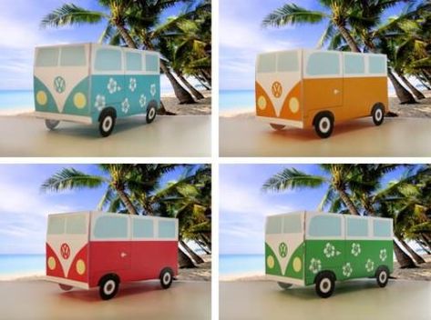 Vw Kampeerwagens, Cardboard Car, Volkswagen Van, Paper Crafting, Papercraft Templates, Diy Activities, Diy Cardboard, Box Car, Vw Van