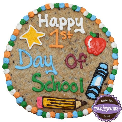 First Day of School Cookiegram Back To School Cookie Cake Ideas, Back To School Cookie Cake, Back To School Cakes, Back To School Cake Ideas, First Day Of School Cake, Bts Cakes, Back To School Cake, School Cakes, Jumbo Cookies