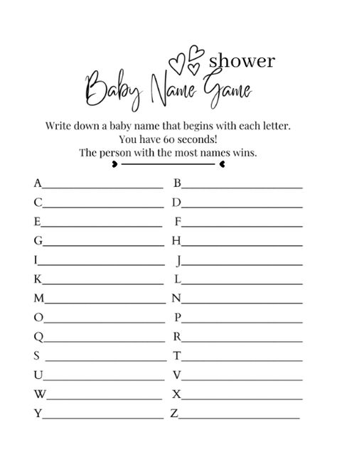 Baby Shower Name Suggestions, Free Baby Shower Games Printables, Baby Shower Games Free Printables, Baby Shower Printable Games, Easy Baby Shower Games, Baby Shower Game Prizes, Baby Name Game, Free Printable Baby Shower Games, Baby Lulu