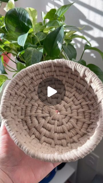 MaCREme | Fiber Artist | Macrame Tutorials on Instagram: "Finally finished this little coil basket! It’s my first one and definitely not my last! I look forward to seeing them get better and better! #coilbasket #basketmaking #basketweaving #basketweave #macramecord #diycrafts #diybasket #diyhomedecor #diyhandmade #giftideas" Coiled Baskets Tutorial, Coil Basket Weaving, Coil Basket Diy, Macrame Basket Tutorial, Macrame Basket Diy, Coiled Rope Basket Diy, Basket Coiling, Handmade Baskets Weaving, Rope Basket Tutorial