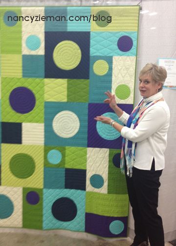 So cool! Love how easy it is to create the circle appliques! Nancy-Zieman-I-See-Spots-QuiltCon Circle Quilt Patterns, Quilts Modern, Modern Quilting Designs, Sewing Quilts, Nancy Zieman, Quilt Modernen, Circle Quilts, Sewing Circles, Childrens Quilts