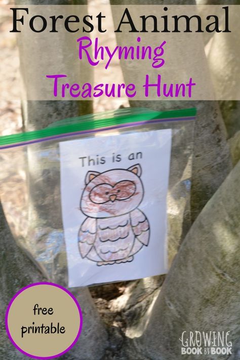 Get ready for a lively gross motor rhyming treasure hunt full of forest animals. Includes a free printable of animal cards and treasure hunt clues. Preschool Forest Animals, Forest Animals Preschool, Animals In The Forest, Forest Critters, Forest Animals Theme, Animals Preschool, Forest School Activities, Gross Motor Activity, Treasure Hunt Clues