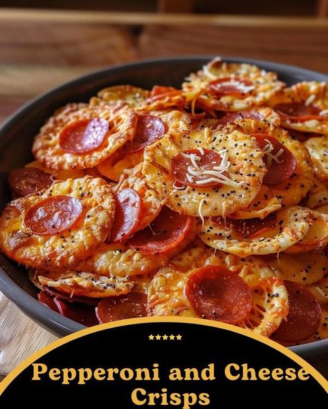 Recipes & Cool Stuff | Pepperoni and Cheese Crisps   | Facebook Pepperoni Appetizers, Pepperoni Bites, Pesto Dishes, Pepperoni And Cheese, Sweet Chili Sauce Recipe, Savoury Slice, Bariatric Eating, Shredded Cheddar Cheese, Garlic Bread Recipe