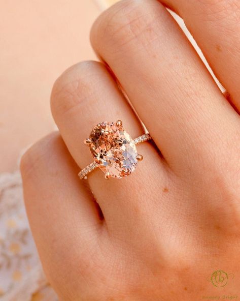 Peach Engagement Ring, Morganite Engagement Ring Oval, Oval Morganite Ring, Morganite Diamond Ring, Diamond Rings With Price, Vintage Art Deco Rings, Morganite Gemstone, Peach Sapphire, Peach Morganite