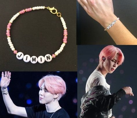 jimin siiii❤️ #aplicacion #webshop #internet📌 Korean Bracelet Beads, Bts Beaded Bracelet, Bts Bracelet Beads, Bts Bracelet Diy, Jimin Bracelet, Beads Kpop, Bts Bracelets, Bts Diy, Pulseras Kandi