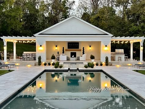 Pool House Reveal - Happy Haute Home - Happy Haute Home Pool Cabana With Pergola, Black And White Pool House, Pool House With Screened In Porch, Unique Pool House Ideas, Pool House Covered Patio, Pool House Open Air, Modern Farmhouse Backyard With Pool, Pool House Greenhouse, Entertaining House Ideas