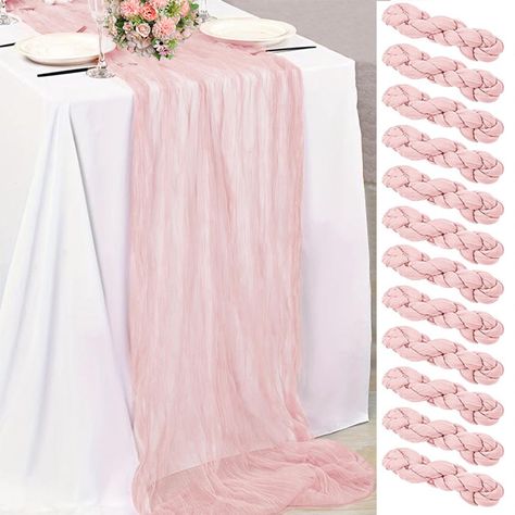 PRICES MAY VARY. Cheesecloth Table Runner:You will get 12Pcs 35W"x120"L(10FT) light pink cheesecloth table runner, perfect for rectangular and round tables or other shaped tables. They can also be used as perfect decorations for wedding arches or tables, chair sash, curtains, fireplaces, cabinets, sofas and more. Soft Material:Our table runners are made of premium soft cheesecloth fabric, soft to touch, skin-friendly, lightweight and comfortable, not easy to fade and tear, shrink-free and reusab Pink Bridal Shower Theme Ideas, Light Pink Birthday Theme, Pink Baby Shower Balloons, Pink Baby Shower Ideas Decorations, Pink Dinner Table Decor, Bridal Shower Pink Theme, Pretty In Pink Baby Shower Ideas, Pink Bow Baby Shower Theme, Pink Cheesecloth Table Runner