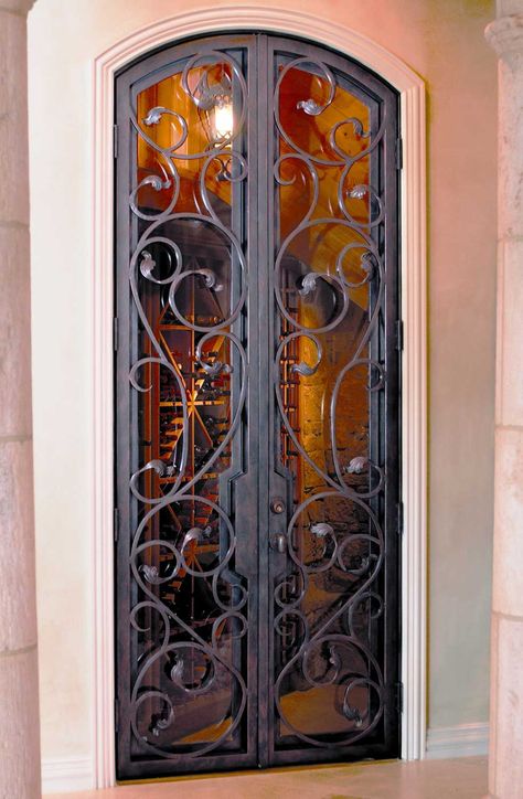 Wine Cellar Iron Doors & Gates Texas & Florida - Cantera Doors Wine Grotto, Hallway Doors, Mirrored Bar, Iron Ideas, Porte In Ferro, Wine Rooms, Wine Cellar Door, Wine Closet, Home Wine Cellars