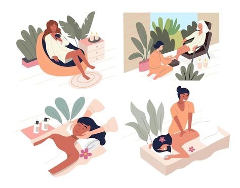 Mulher relaxante no conjunto de vetores ... | Premium Vector #Freepik #vector #mulher-massagem #massagem #spa-massagem #spa Woman Relaxing, Premium Vector, Vector Images, Playing Cards, Spa