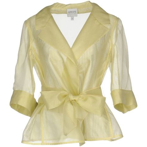 Armani Collezioni Blazer ($442) ❤ liked on Polyvore featuring outerwear, jackets, blazers, yellow, yellow jacket, silk jacket, yellow blazer jacket, single breasted jacket and armani collezioni jacket Green Silk Skirt, Long Cardi, Pushing Daisies, Long Gown Design, Yellow Blazer, Honeymoon Outfits, Jacket Beige, Beige Blazer, Beige Jacket