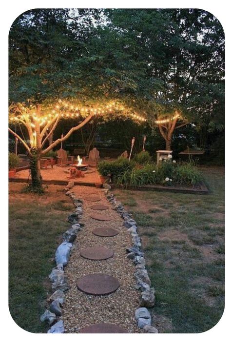 Fire Pit Area, Backyard Lighting, Backyard Inspiration, Outdoor Patio Lights, Backyard Fire, Fire Pit Backyard, Backyard Makeover, Dream Backyard, Camping Ideas