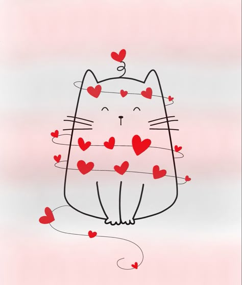 Valentine Cat, Valentines Day Drawing, Emoji Love, Easy Love Drawings, Kawaii Illustration, Hello Kitty Drawing, Small Drawings, Abstract Iphone Wallpaper, Cadeau Diy