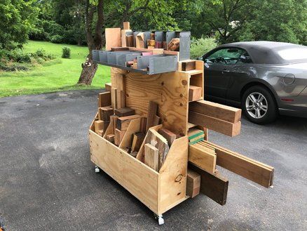 Mobile Wood Storage Basement Storage Organization, Pallet Tool, Garage Workshop Layout, Crate Crafts, Wooden Workshops, Diy Closet Doors, Woodworking Garage, Workshop Layout, Lumber Storage